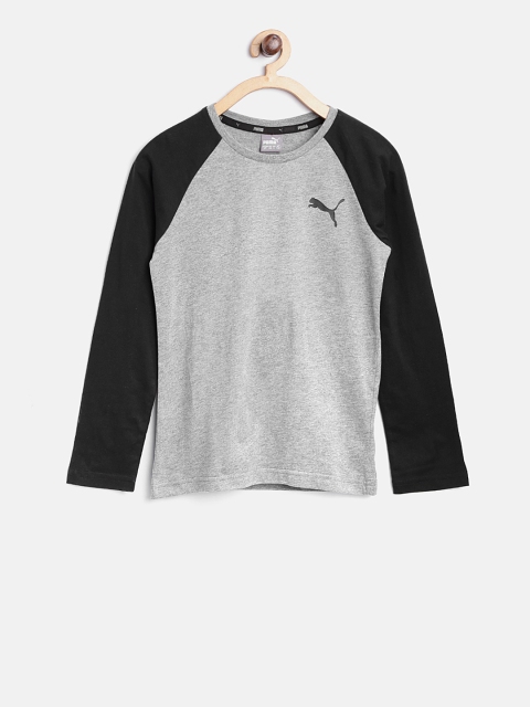 

Puma Boys Grey Melange Style Baseball Back Print Round Neck T-shirt