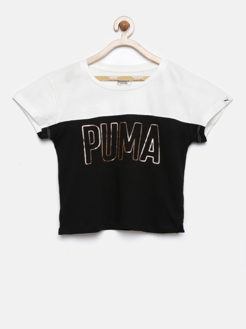 

Puma Girls Black & White Printed Round Neck T-shirt