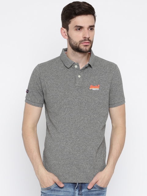 

Superdry Men Grey Melange Solid Polo Collar T-shirt