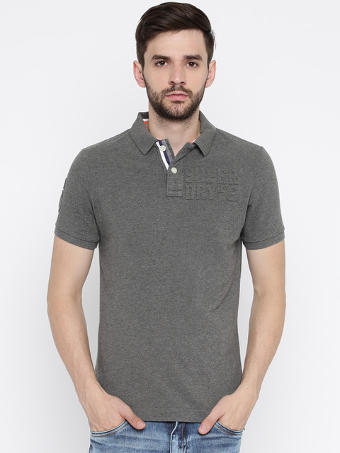 

Superdry Men Grey Melange Solid Polo Collar T-shirt