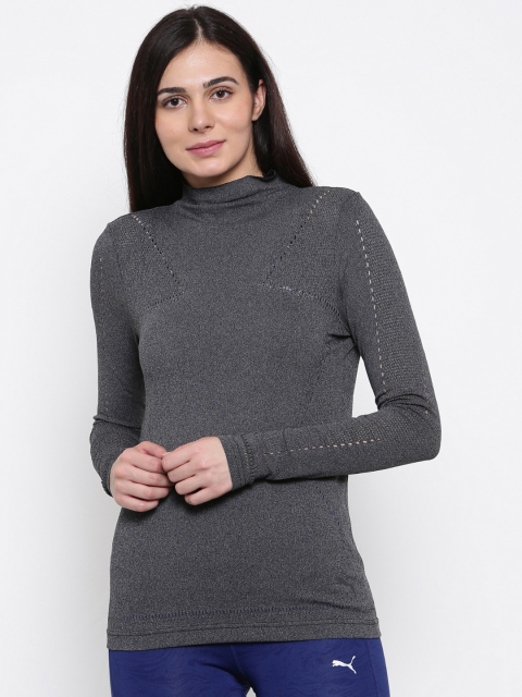

Puma Women Charcoal Grey Solid evoKNIT Fitted Top