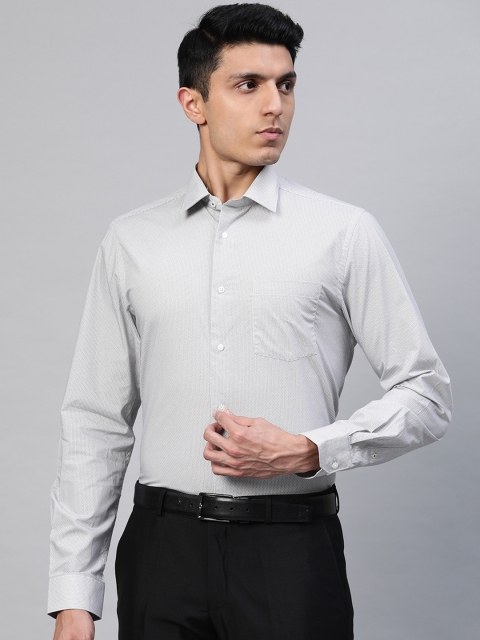

Blackberrys Men Off-White & Black Slim Fit Printed Pure Cotton Formal Shirt