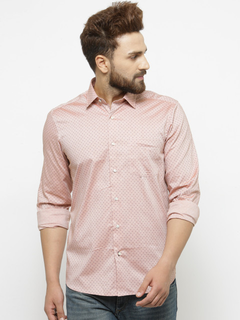 

Blackberrys Men Peach-Coloured Slim Fit Printed Formal Shirt