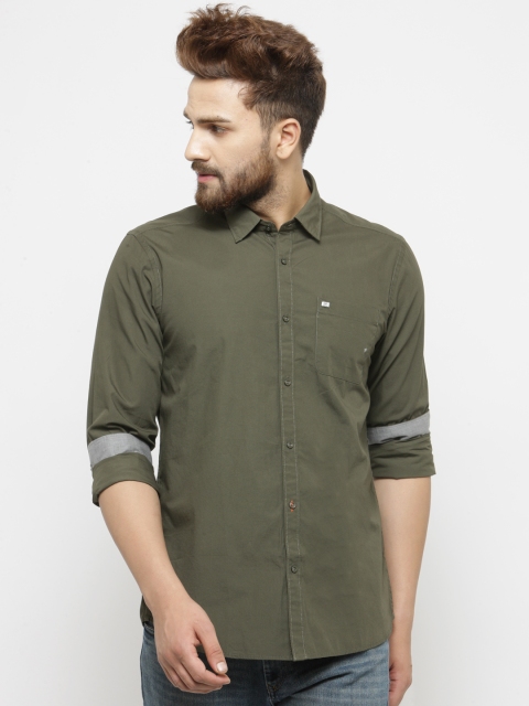 

Blackberrys Men Olive Green Slim Fit Solid Casual Shirt