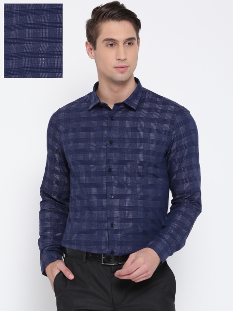 

Blackberrys Men Navy Trim Fit Self-Checked Formal Shirt, Navy blue