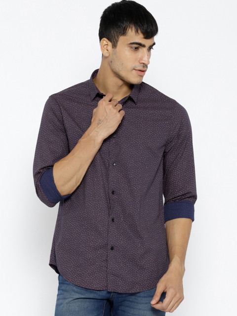 

Blackberrys Men Brown & Navy Blue Regular Fit Printed Casual Shirt