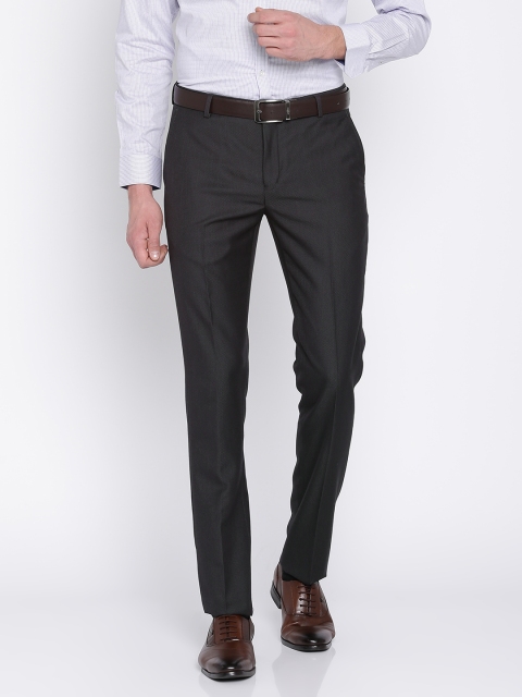 

Blackberrys Men Charcoal Grey Tapered Fit Self Design Formal Trousers