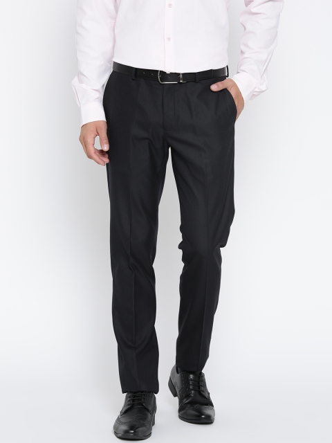 

Blackberrys Men Navy Sharp Fit Solid Formal Trousers, Navy blue