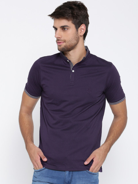 

Blackberrys Men Purple Solid Mandarin Collar Pure Cotton T-shirt