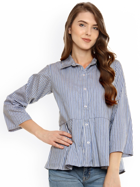 

Miss Chase Women Blue Striped Shirt