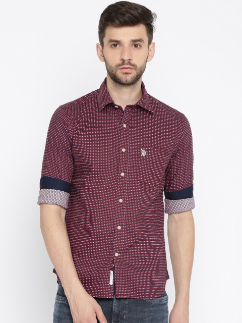 

U.S. Polo Assn. Men Maroon Tailored Fit Printed Casual Shirt