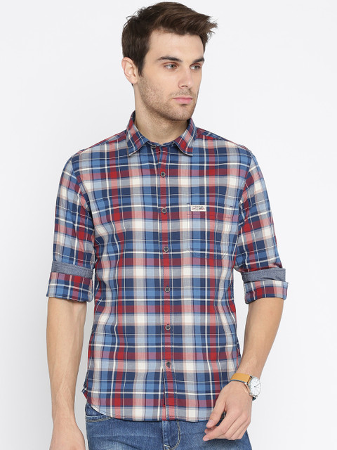 

U.S. Polo Assn. Denim Co. Men Blue & Red Regular Fit Checked Casual Shirt