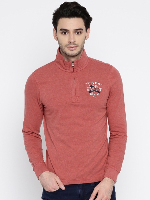 

U.S. Polo Assn. Men Red Solid Polo Collar Pure Cotton T-shirt