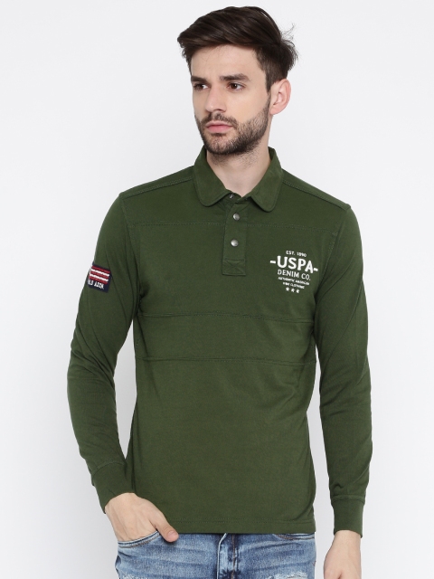 

U.S. Polo Assn. Denim Co. Men Olive Green Solid Polo Collar T-shirt