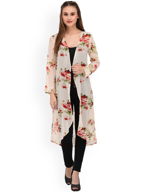 

PURYS Off-White Floral Print Longline Shrug