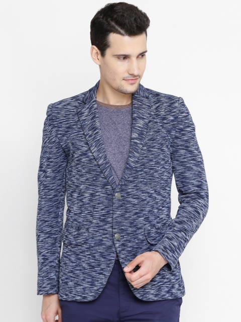 

Fort Collins Navy & Off-White Patterned Single-Breasted Casual Blazer, Navy blue