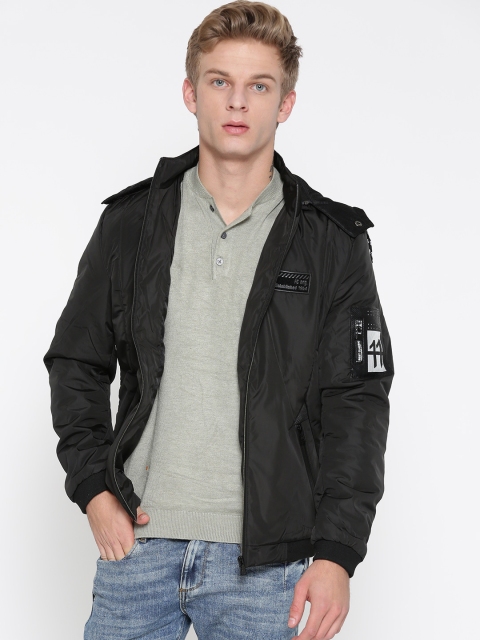 

Fort Collins Men Black Solid Hooded Jacket