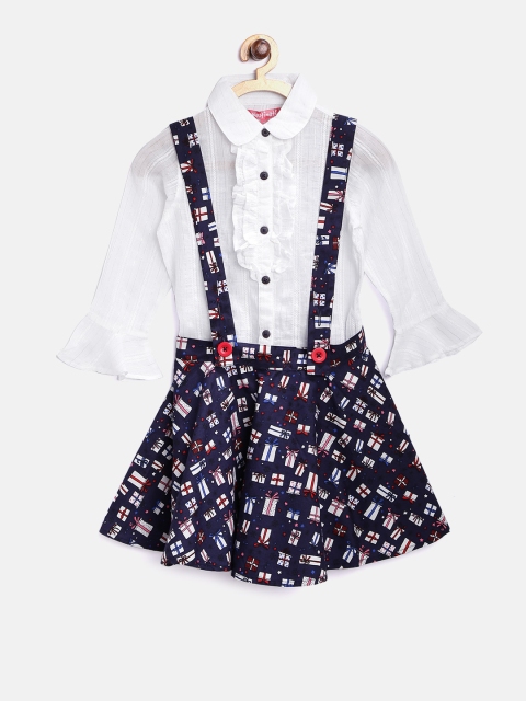 

Nauti Nati Girls Off-White & Navy Printed Clothing Set