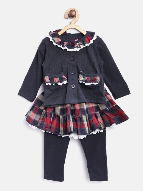 

Nauti Nati Girls Navy & Beige Checked Clothing Set, Navy blue