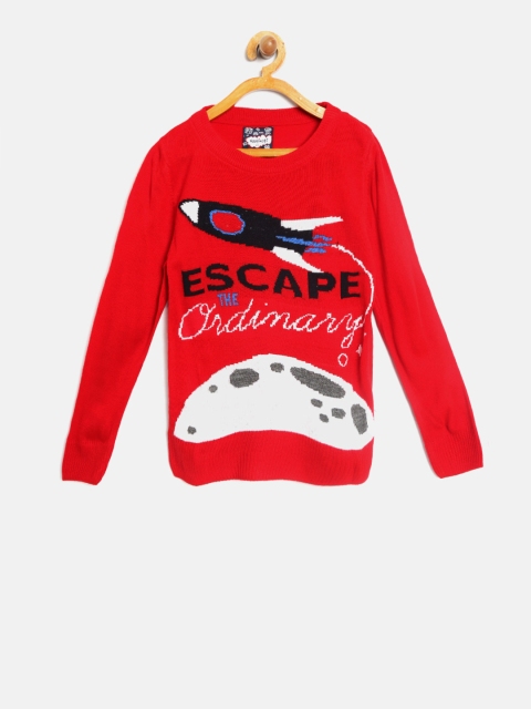 

Nauti Nati Boys Red Self Design Sweater