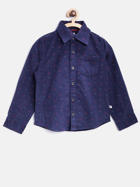 

Nauti Nati Boys Navy Printed Corduroy Casual Shirt, Navy blue