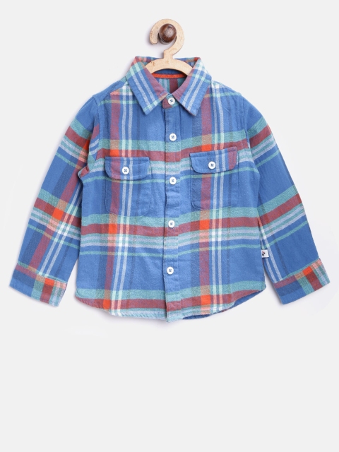 

Nauti Nati Boys Blue & Orange Regular Fit Checked Casual Shirt