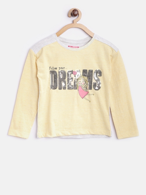 

Nauti Nati Girls Yellow Printed Round Neck T-shirt