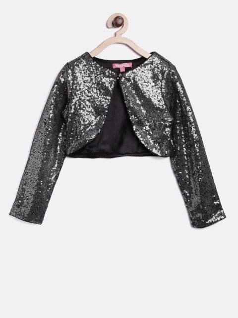 

Nauti Nati Girls Black & Silver-Coloured Sequinned Net Shrug