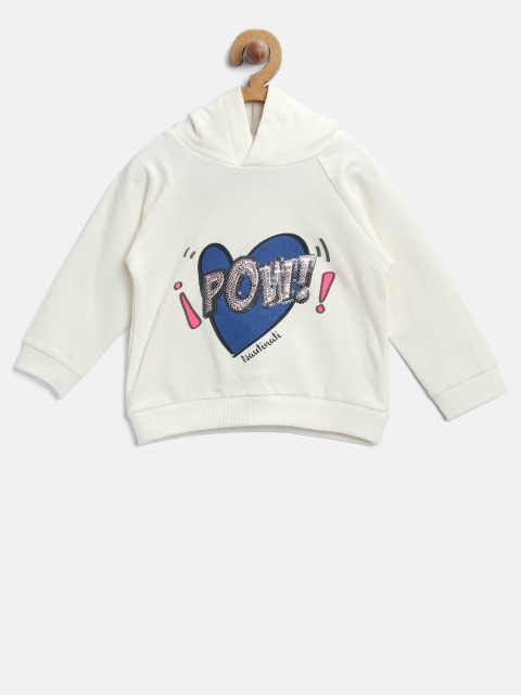 

Nauti Nati Girls Off-White Hooded Printed Sweatshirt with Sequinned Detail