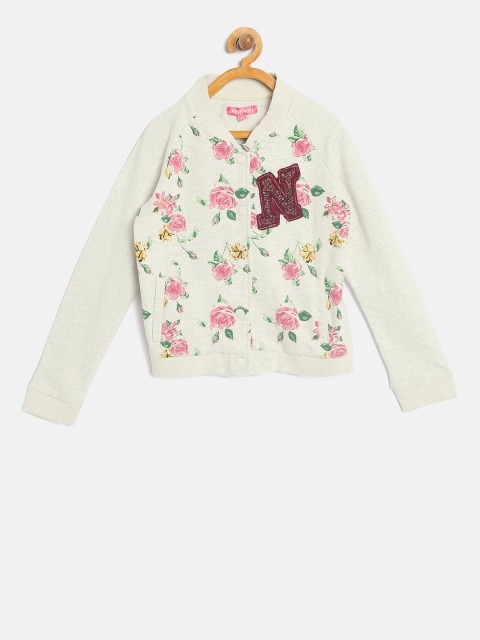 

Nauti Nati Girls Grey Melange Floral Printed Sweatshirt