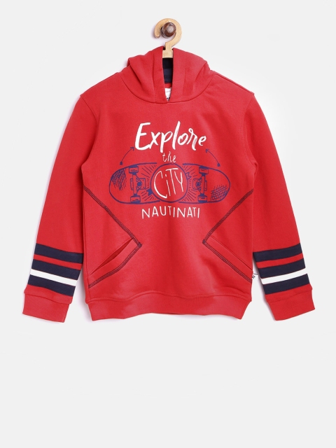 

Nauti Nati Boys Red Printed Hooded Sweatshirt