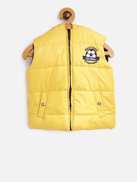 

Nauti Nati Boys Yellow Solid Sleeveless Hooded Padded Jacket