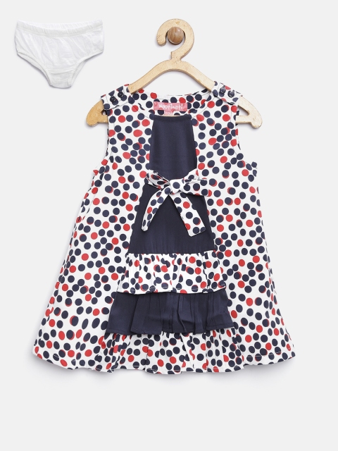 

Nauti Nati Girls White & Navy Blue Polka Dot Print A-Line Dress