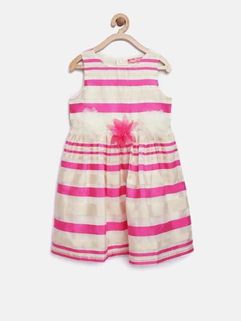 

Nauti Nati Girls Pink & Cream-Coloured Striped Fit & Flare Dress