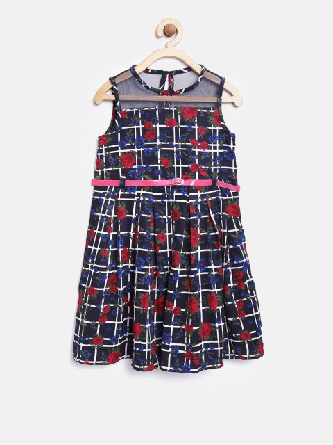 

Nauti Nati Girls Navy Blue & Maroon Floral Print Fit & Flare Dress