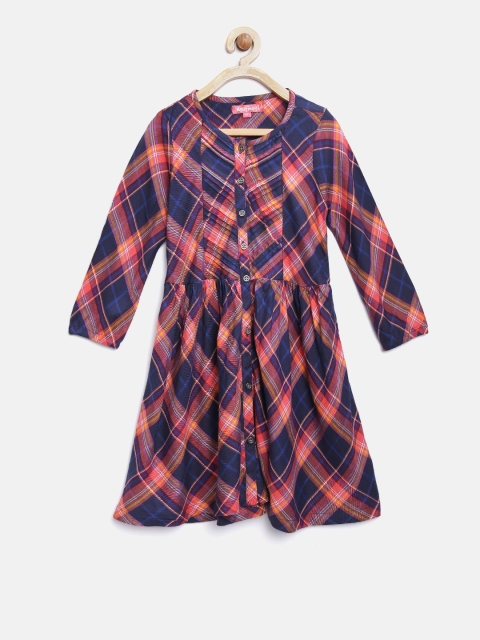 

Nauti Nati Girls Navy Blue & Pink Checked Fit & Flare Dress
