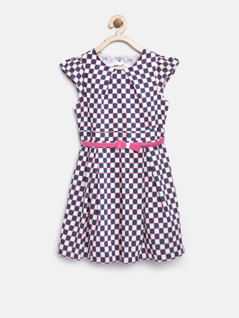 

Nauti Nati Girls Navy & Pink Printed Fit & Flare Dress, Navy blue