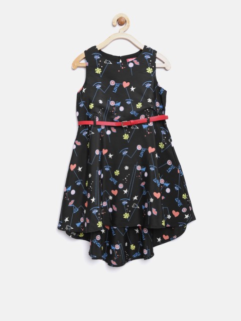 

Nauti Nati Girls Black Quirky Printed Fit & Flare Dress