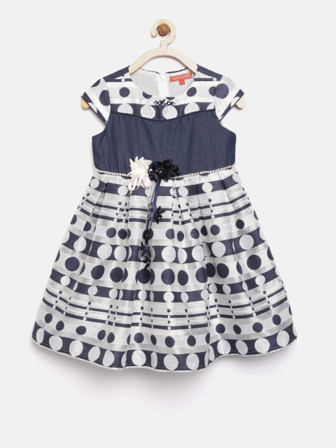 

Nauti Nati Girls Navy & Silver Dot Print Fit & Flare Dress, Navy blue