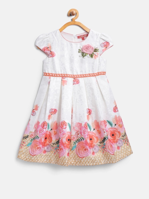

Nauti Nati Girls Off-White & Orange Floral Print Fit & Flare Dress