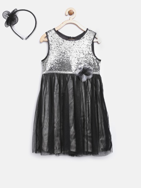 

Nauti Nati Girls Black & Silver Sequinned Fit & Flare Dress