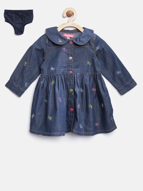

Nauti Nati Girls Navy Blue Birds Embroidered Fit & Flare Dress