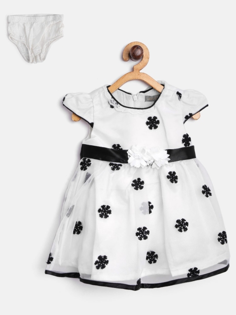 

Nauti Nati Girls White & Black Self-Design Fit & Flare Dress