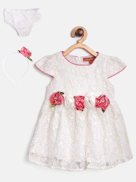 

Nauti Nati Girls Off-White Self Design Fit & Flare Dress