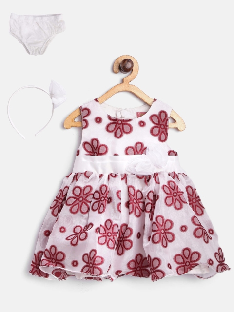 

Nauti Nati Girls Off-White & Maroon Patterned Fit & Flare Dress