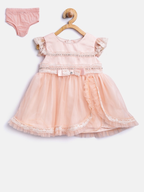 

Nauti Nati Girls Peach-Coloured Solid Fit & Flare Dress