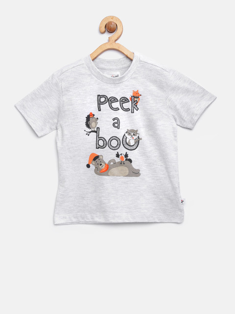 

Nauti Nati Boys Grey Melange Printed Round Neck T-shirt