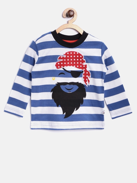 

Nauti Nati Boys Blue & White Striped Printed T-shirt