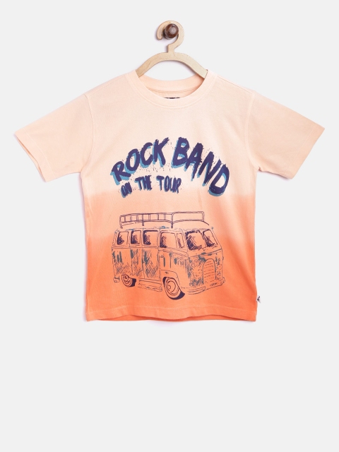 

Nauti Nati Boys Peach-Coloured Printed Ombre-Dyed Round Neck T-shirt