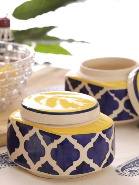 

VarEesha Blue Set of 2 Printed Handmade Ceramic Rectangular Multipurpose Storage Jars